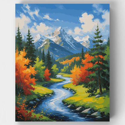 Autumn Mountain River Valley - Paint by Numbers Kit