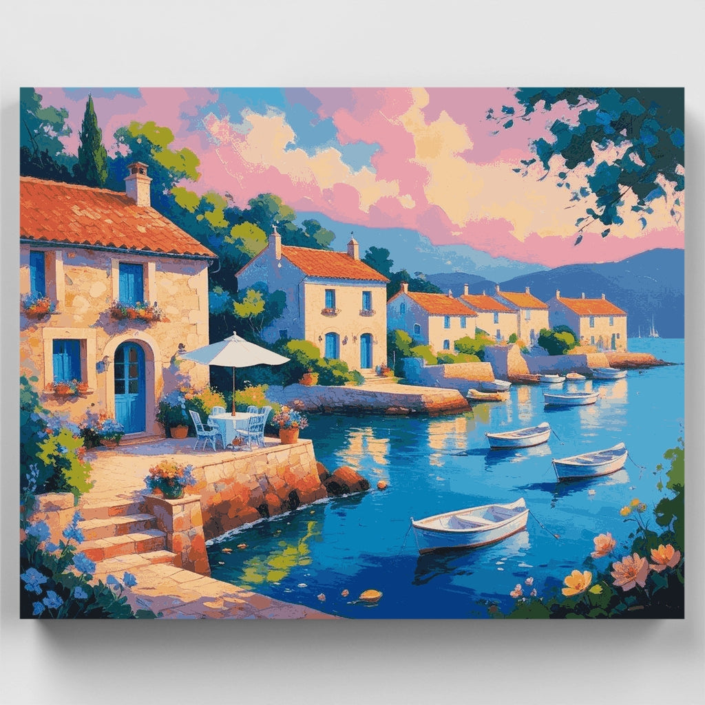 Mediterranean Harbor Village Sunset - Paint by Numbers Kit