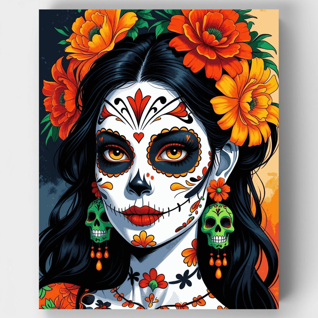 Kit de pintura por números: Belleza de corona de cempasúchil para el Día de Muertos — Estándar