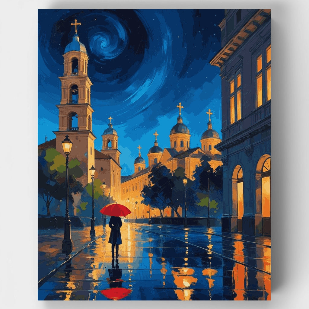 Plaza de la Catedral en noche lluviosa - Kit de pintura por números — Estándar