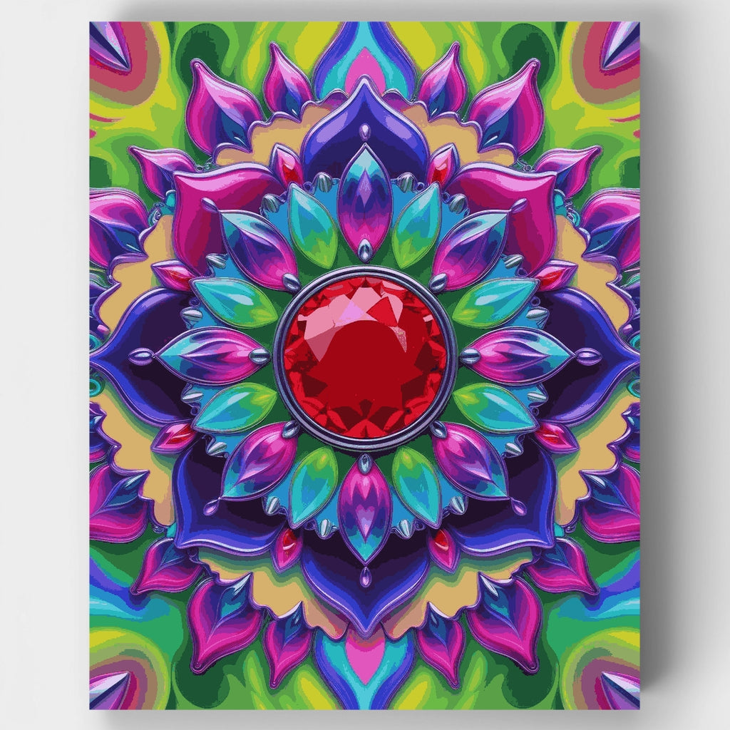 Kit de pintura por números - Mandala de piedra preciosa radiante — Estándar
