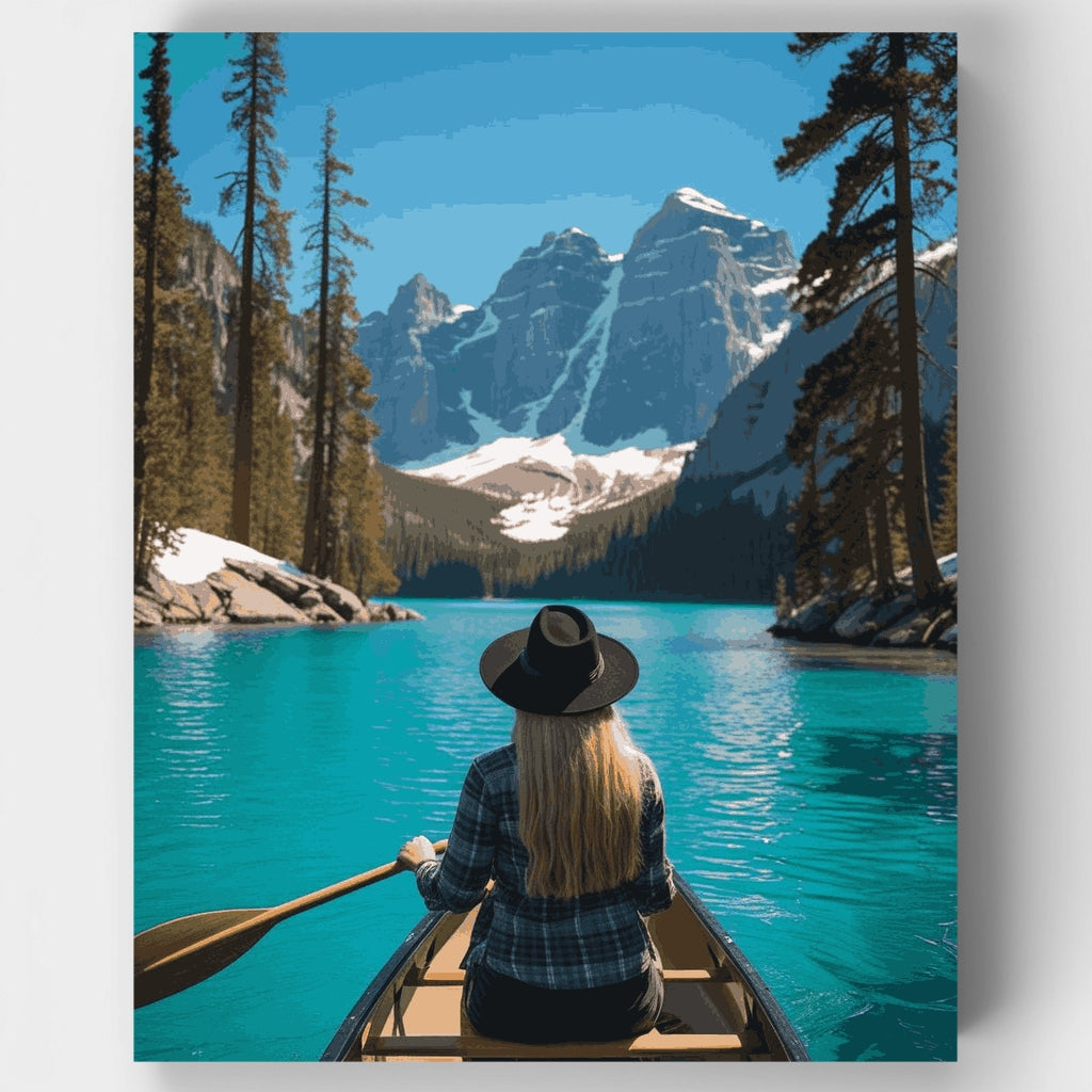 Piragüismo en el lago Turquoise Mountain - Kit de pintura por números — Estándar