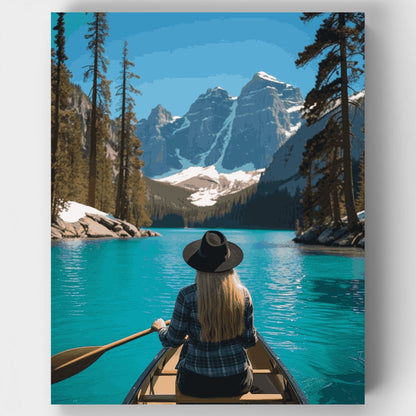 Canoeing in Turquoise Mountain Lake - Paint by Numbers Kit