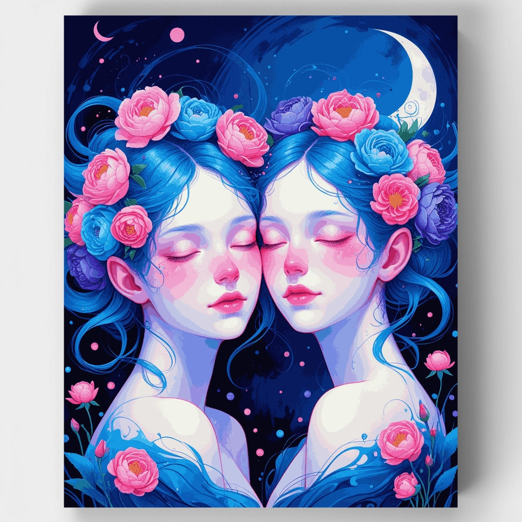 Gemelas de flores a la luz de la luna - Kit de pintura por números — Estándar