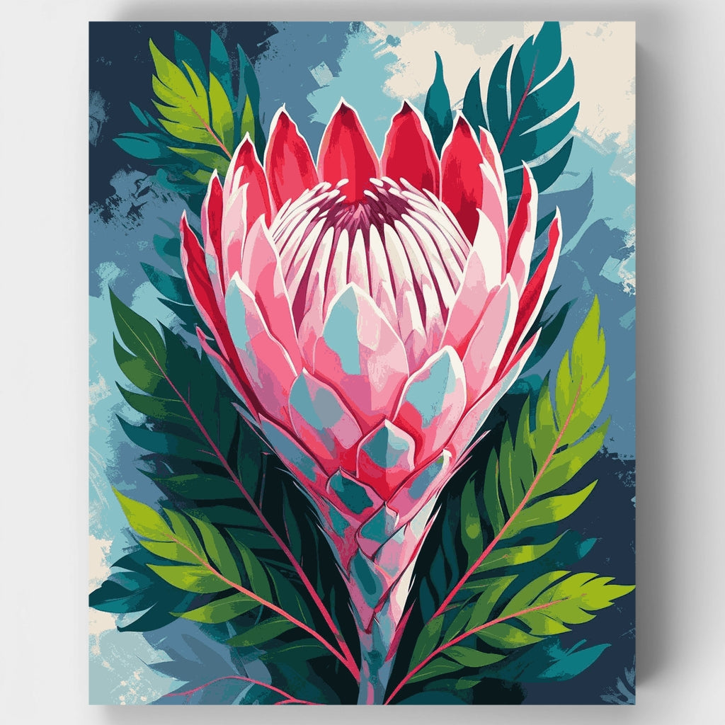 Kit de pintura por números: Flor de Protea vibrante — Estándar