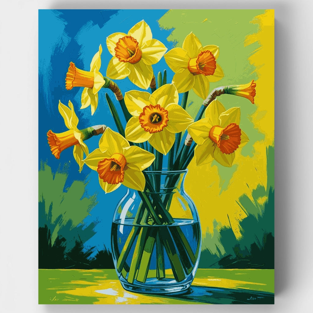 Narcisos dorados en florero transparente - Kit de pintura por números — Estándar