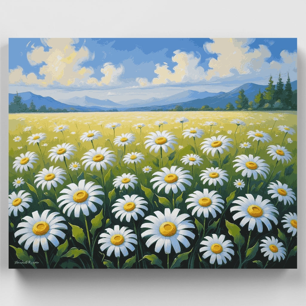 Daisy Field Mountain Landscape - Paint by Numbers Kit