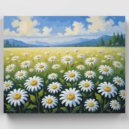 Daisy Field Mountain Landscape - Paint by Numbers Kit