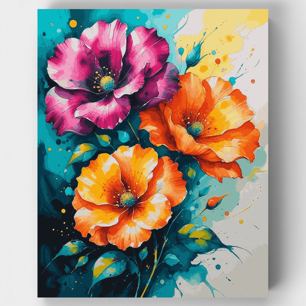 Kit de pintura por números - Flores vibrantes en acuarela — Estándar