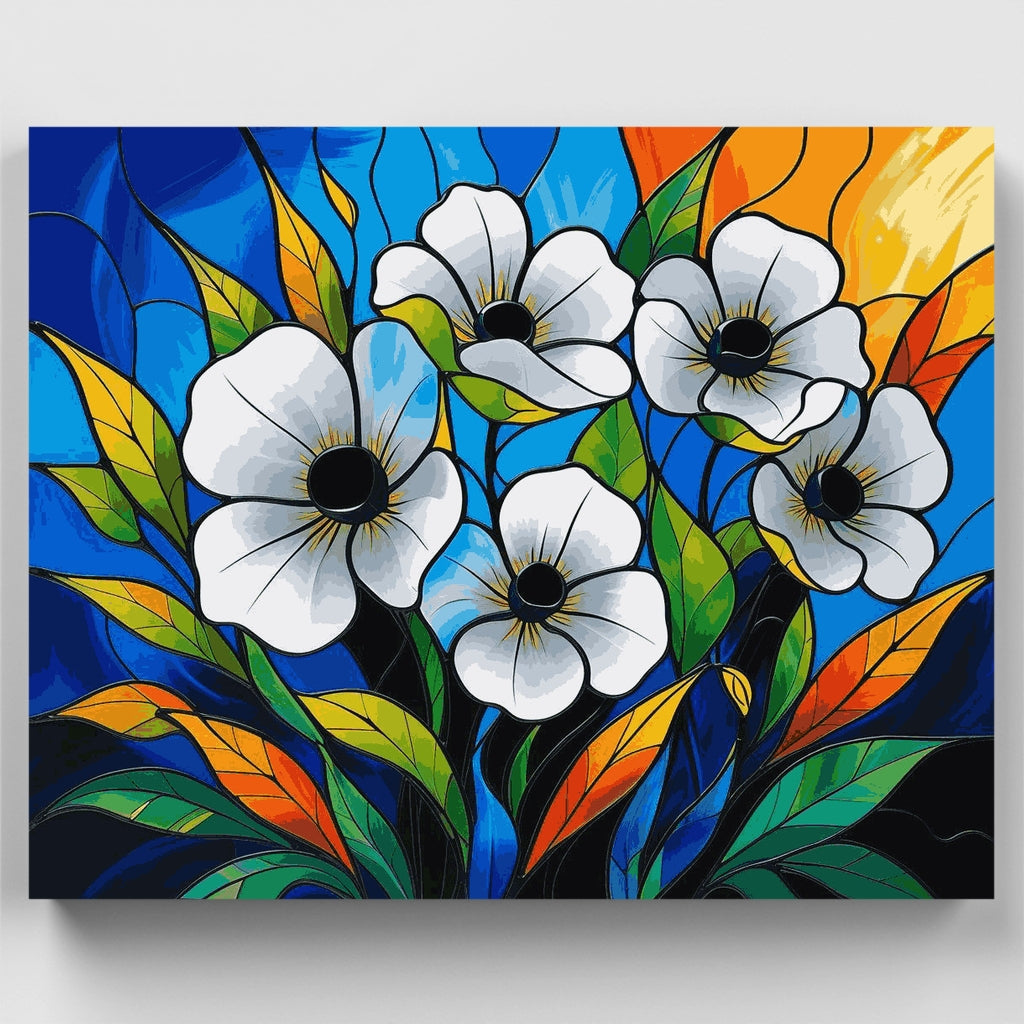 Kit de pintura por números - Flores blancas de vitral — Estándar