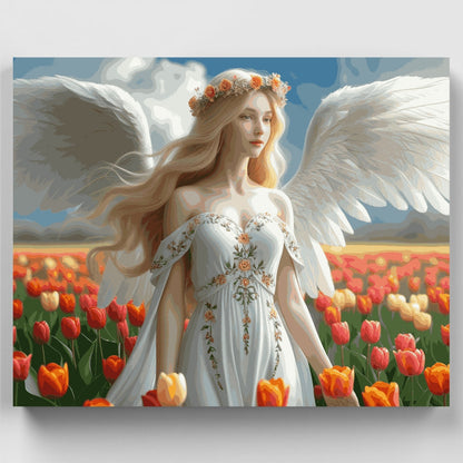Angel in Tulip Field - Paint by Numbers Kit