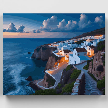 Greek Island Coastal Village - Paint by Numbers Kit