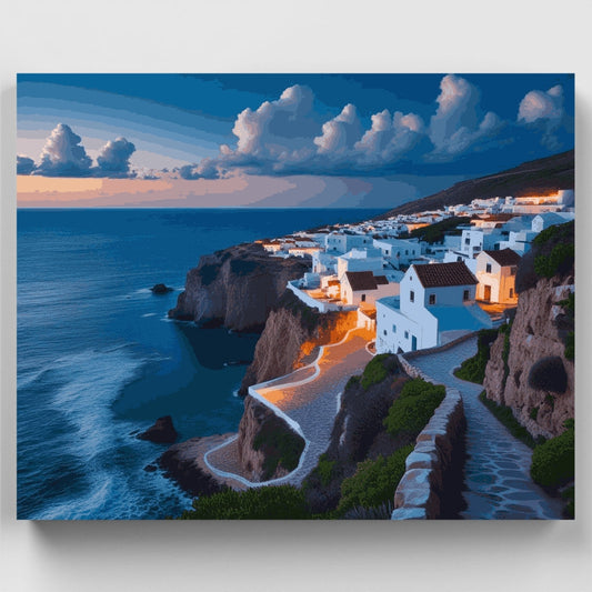 Greek Island Coastal Village - Paint by Numbers Kit