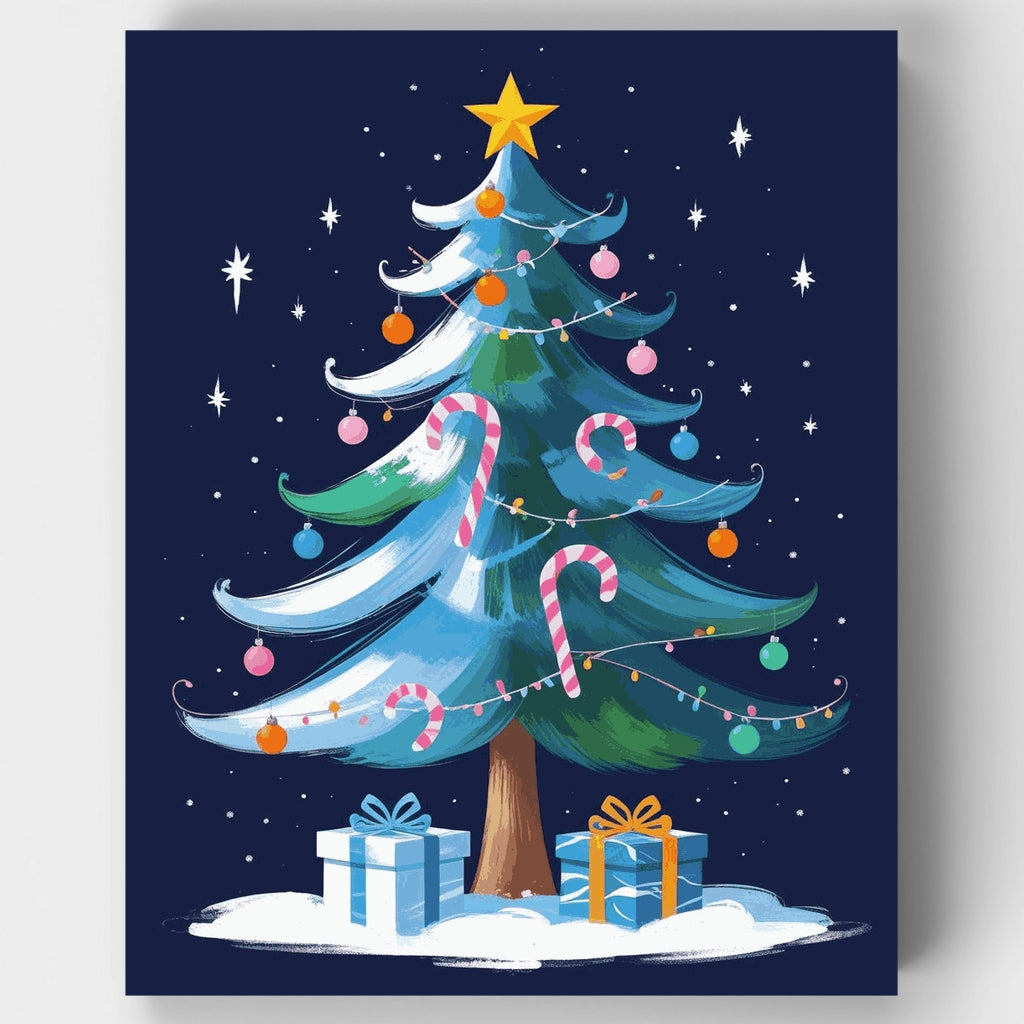 Árbol de Navidad decorado con bastones de caramelo - Kit de pintura por números — Estándar