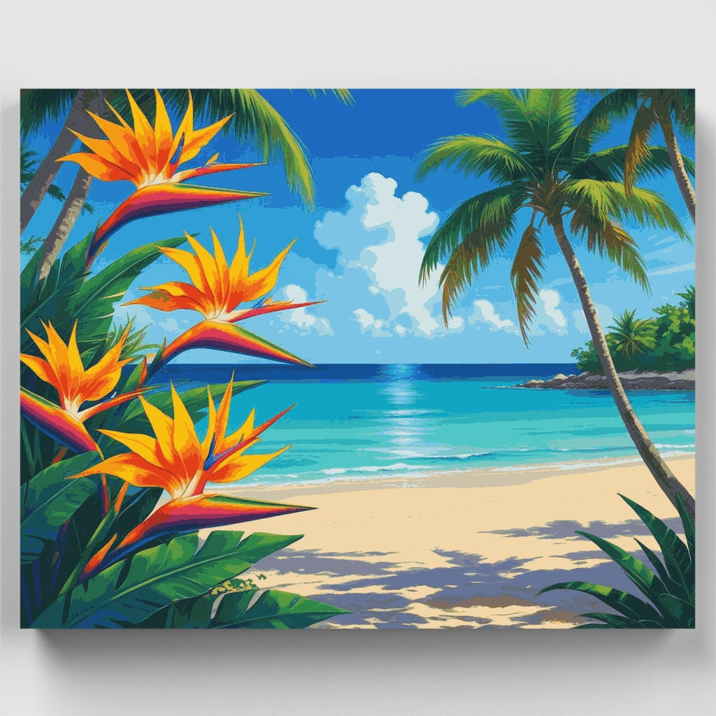 Paraíso de playa tropical con aves del paraíso - Kit de pintura por números — Estándar