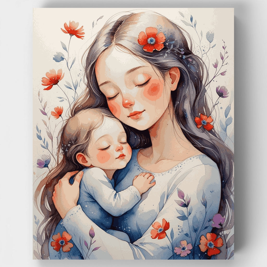 Mother and Child Floral Embrace - Paint by Numbers Kit