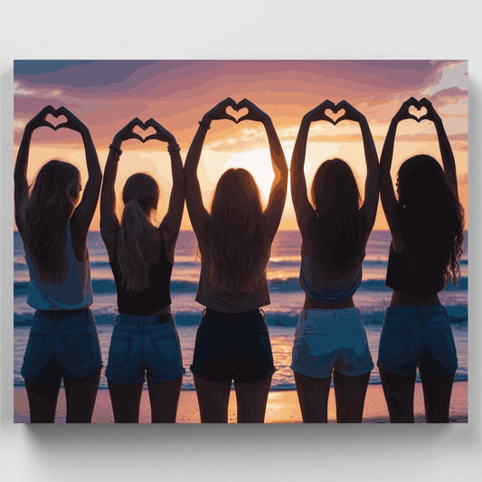 Friendship Hearts at Sunset Beach - Paint by Numbers Kit