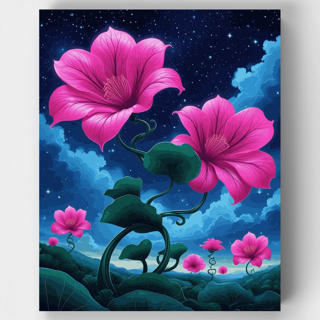 Kit de pintura por números - Fantasía de hibisco rosa cósmico — Estándar