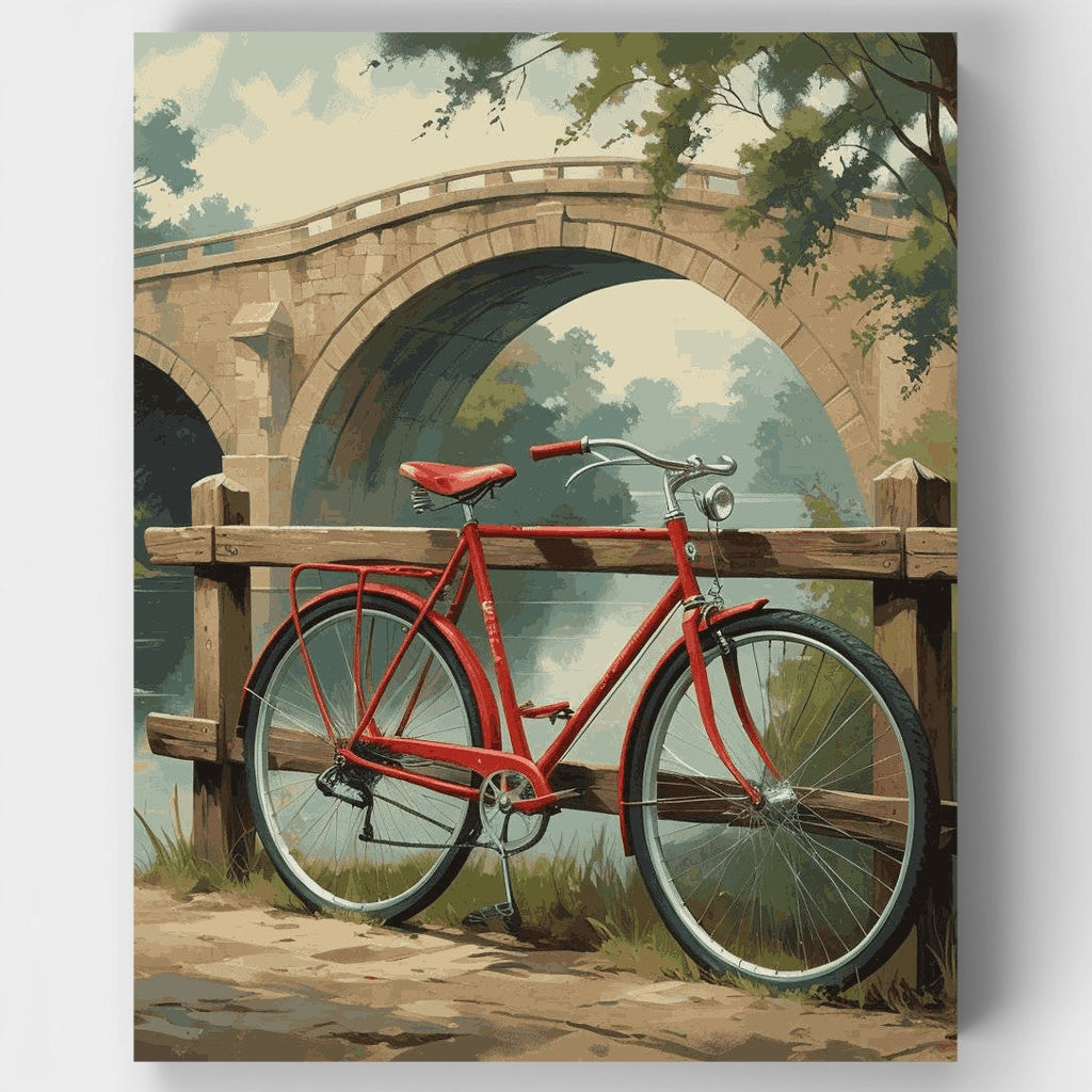 Vintage Red Bicycle Bridge - Paint by Numbers Kit