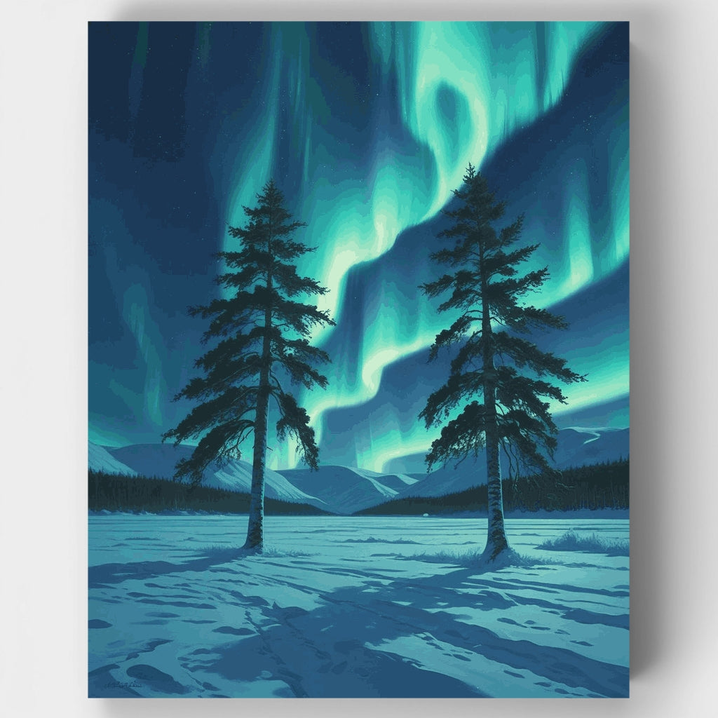 Aurora Dancing Over Frozen Lake - Paint by Numbers Kit