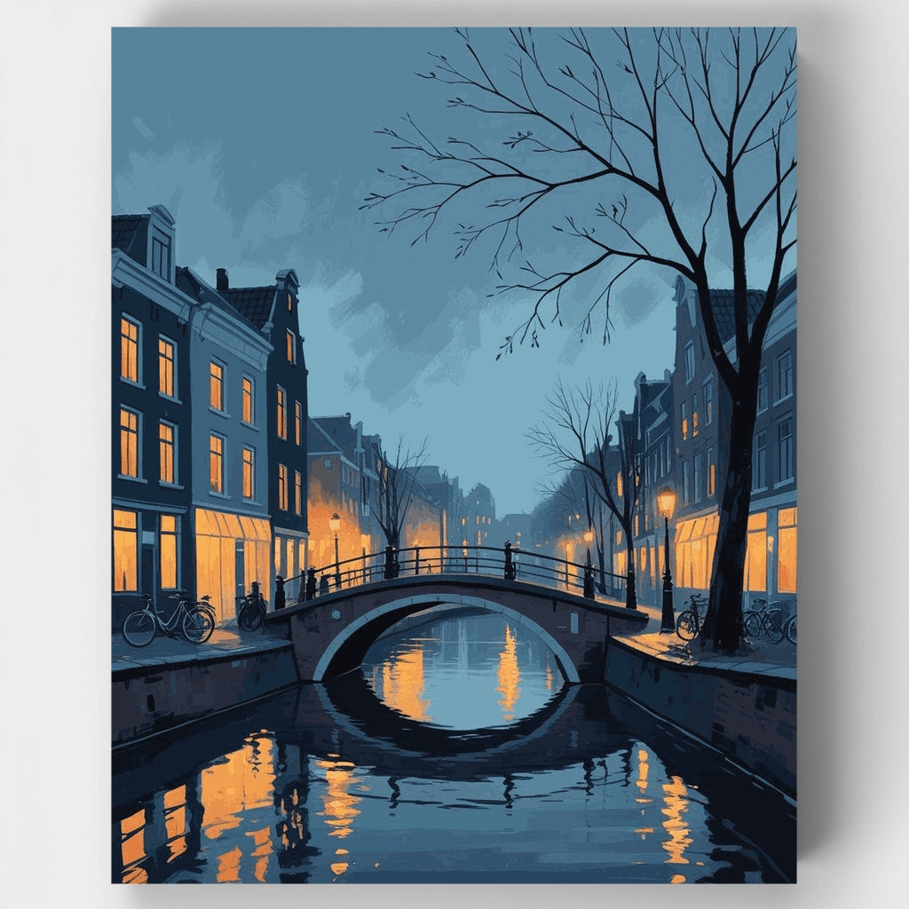 Kit de pintura por números - Puente del canal al atardecer — Estándar