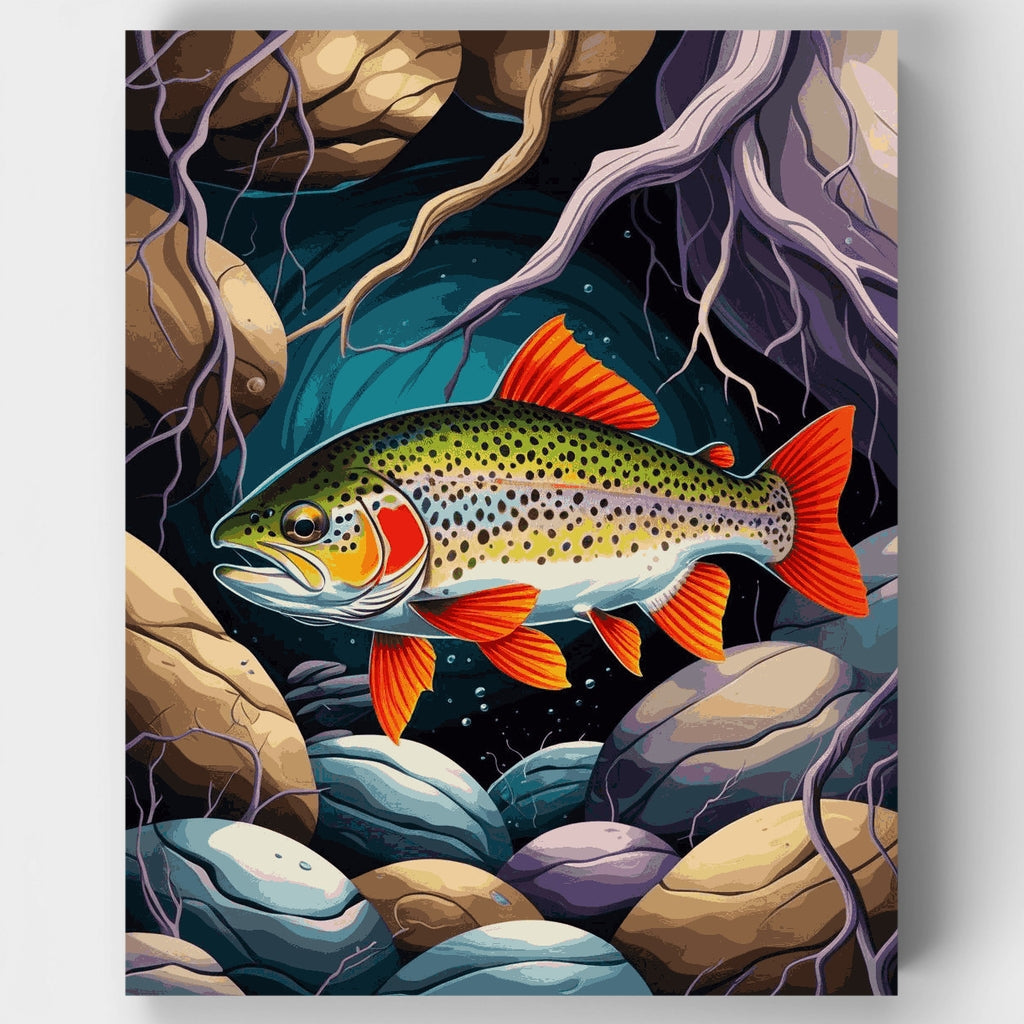 Trucha nadando entre rocas - Kit de pintura por números — Estándar