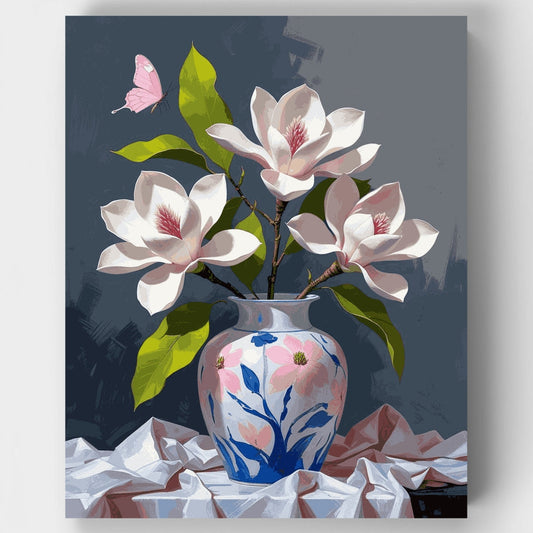 Magnolia Blossoms in Decorative Vase - Paint by Numbers Kit