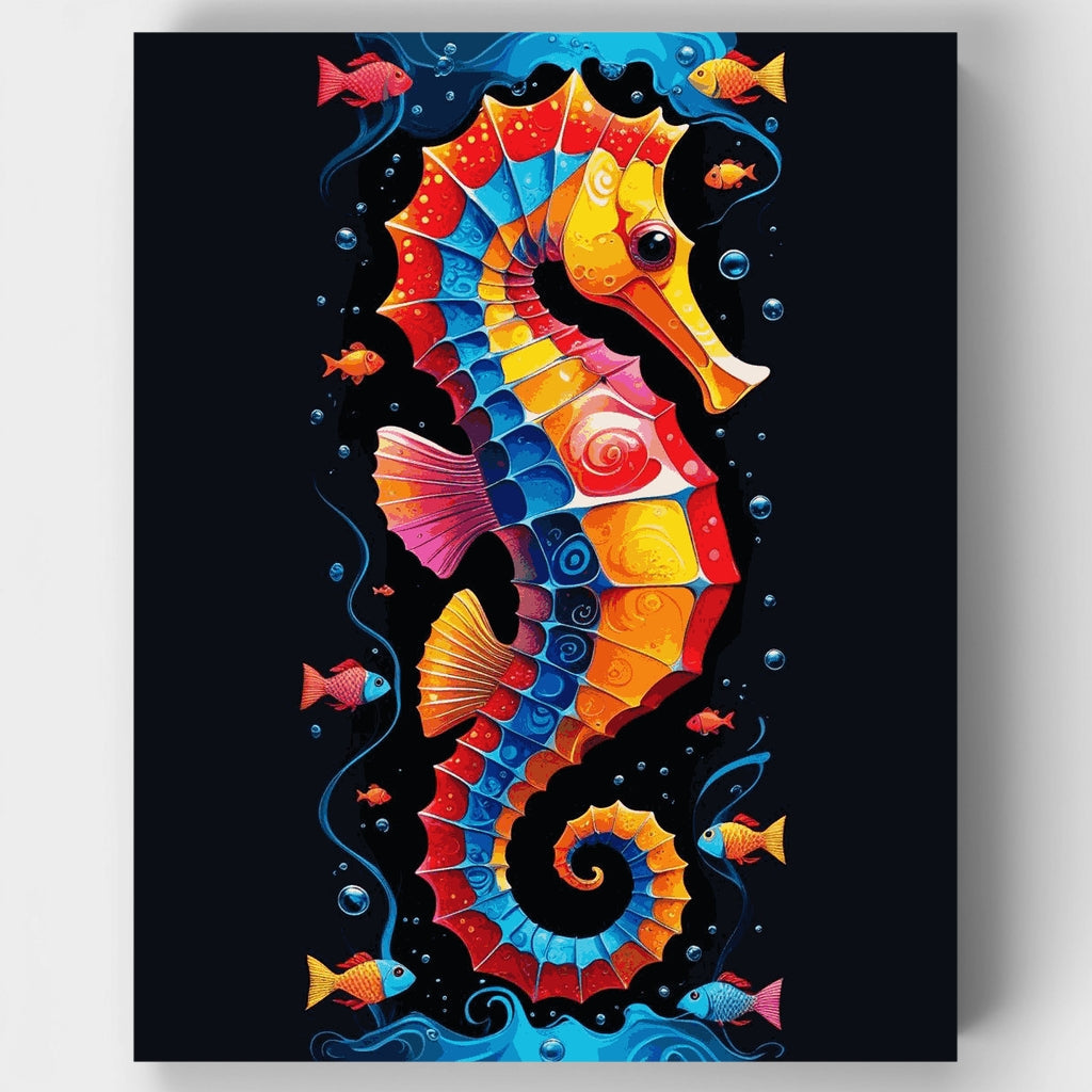 Kit de pintura por números: Fantasía submarina de caballito de mar vibrante — Estándar