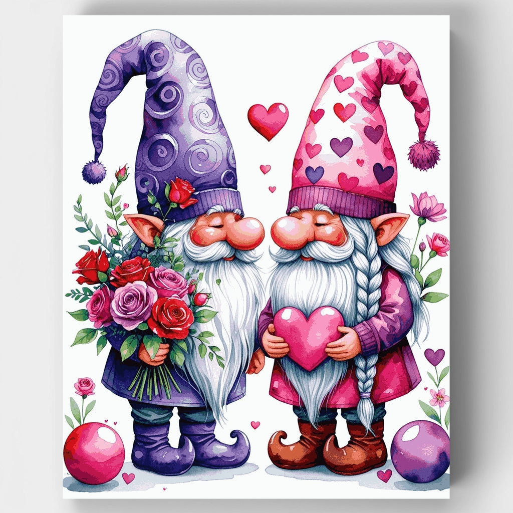Valentine's Day Gnomes with Hearts and Flowers - Paint by Numbers Kit