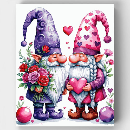 Valentine's Day Gnomes with Hearts and Flowers - Paint by Numbers Kit