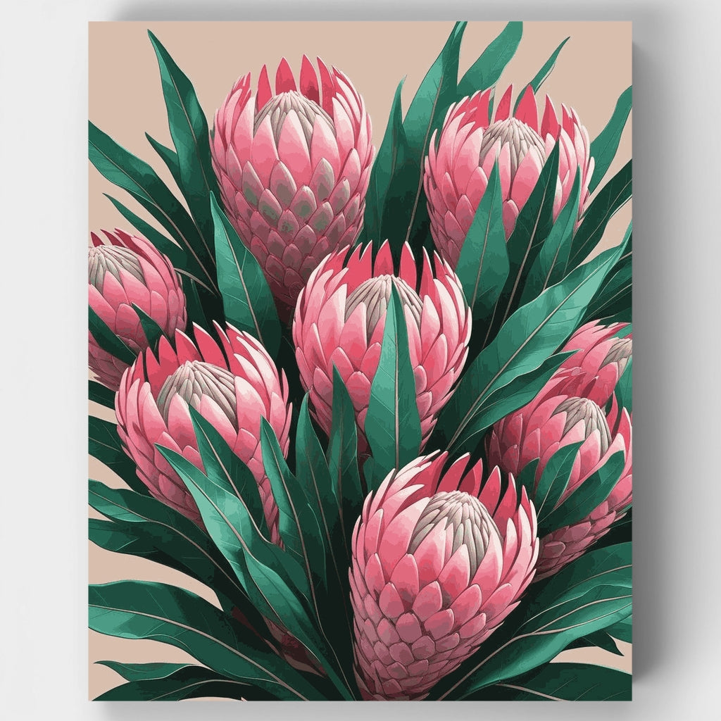 Kit de pintura por números - Jardín de proteas rosa tropical — Estándar