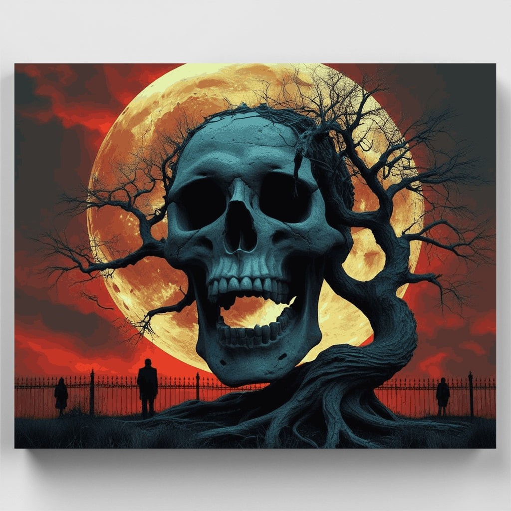 Kit de pintura por números - Árbol con calaveras espeluznantes en noche de Halloween — Estándar