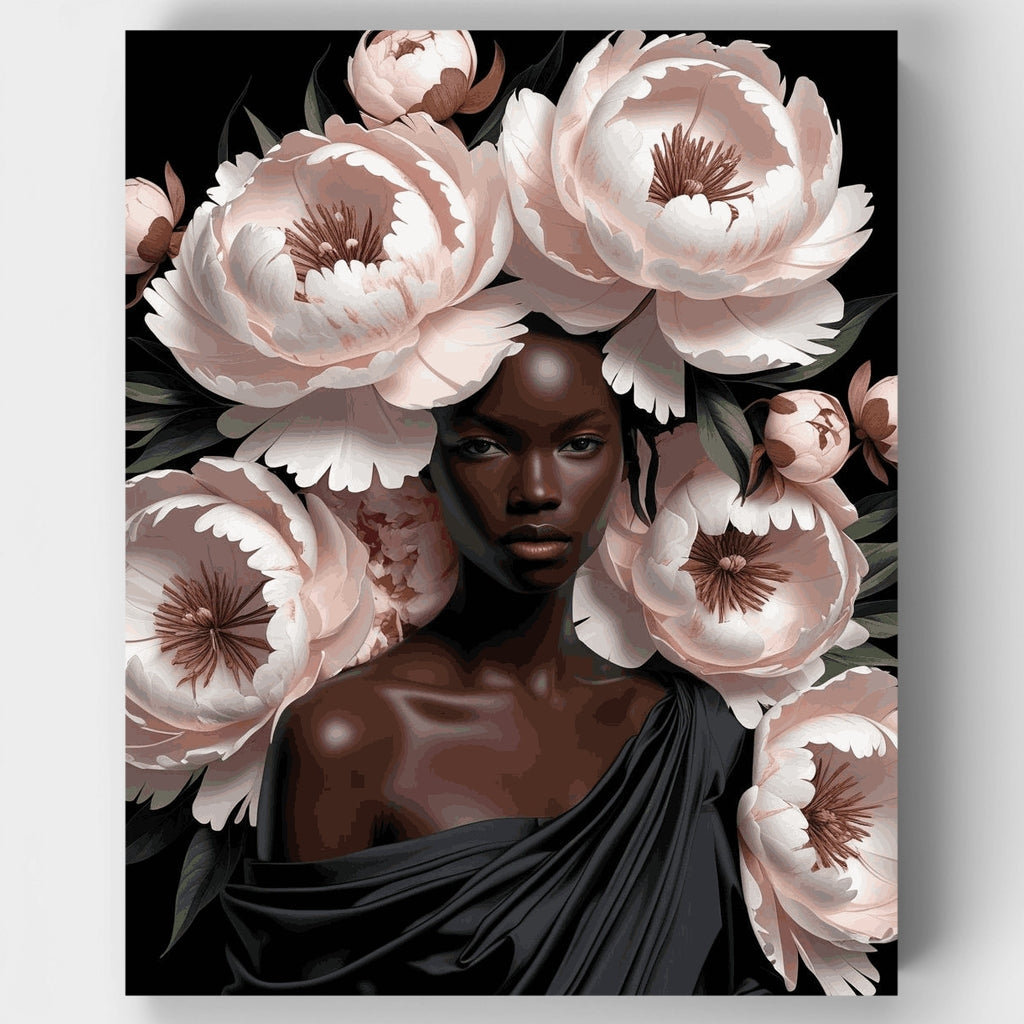 Mujer elegante con peonías en flor - Kit de pintura por números — Estándar