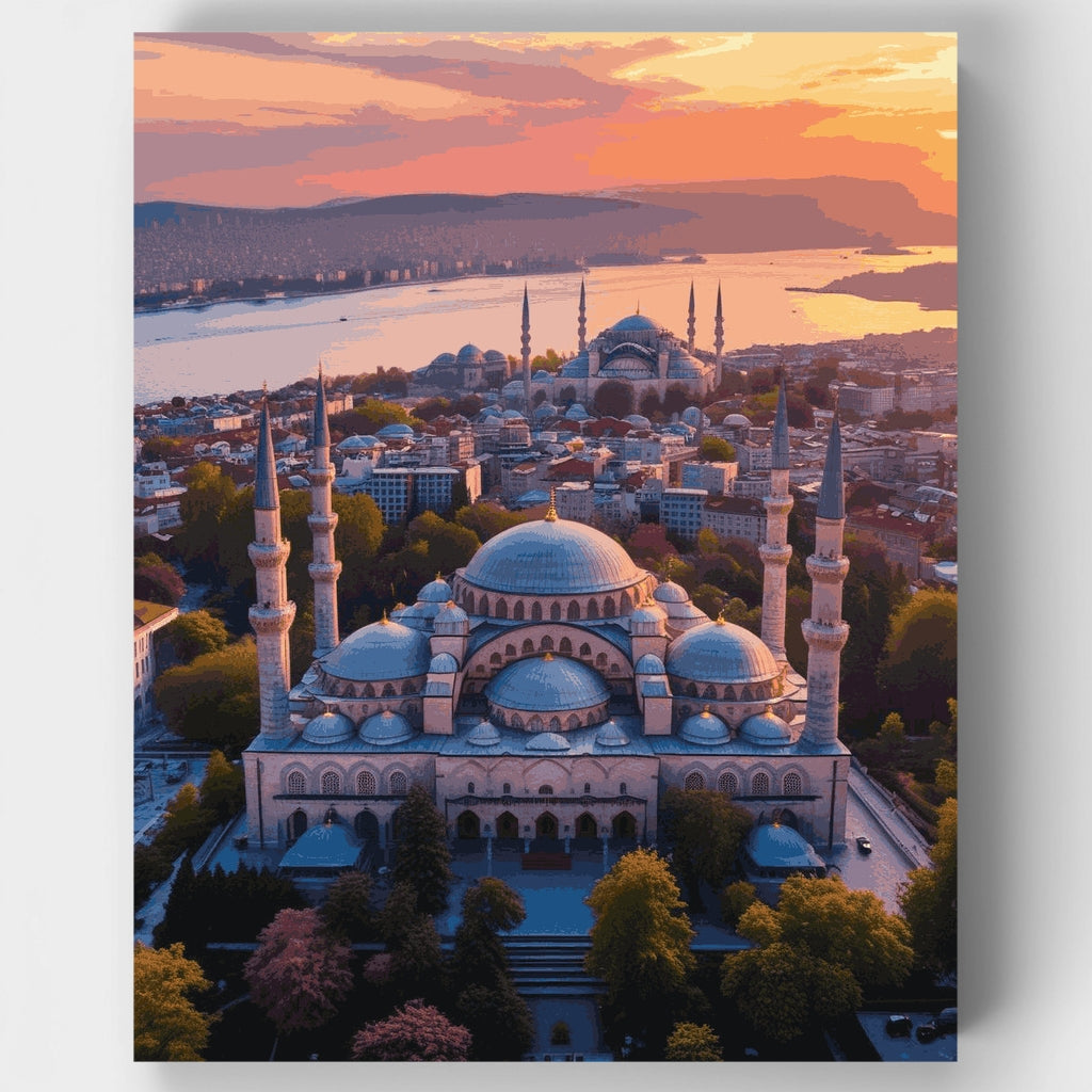 Kit de pintura por números: Atardecer en la Mezquita Azul de Estambul — Estándar