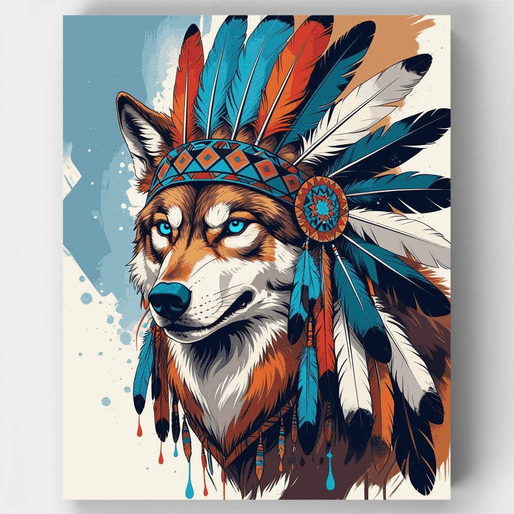 Kit de pintura por números: Espíritu del lobo nativo americano — Estándar