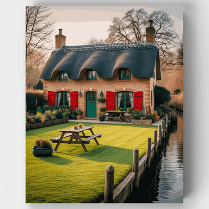 English Cottage by the Canal - Paint by Numbers Kit