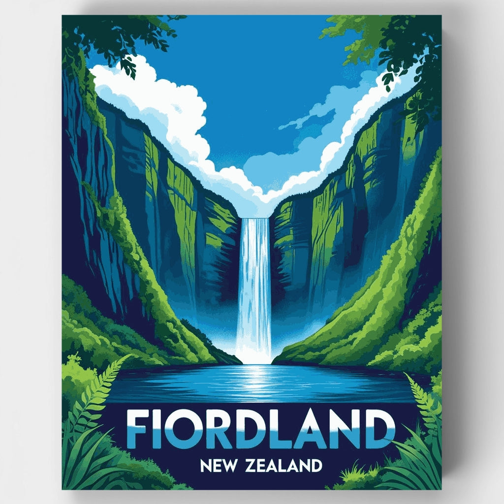 Paraíso de cascadas en Fiordland - Kit de pintura por números — Estándar