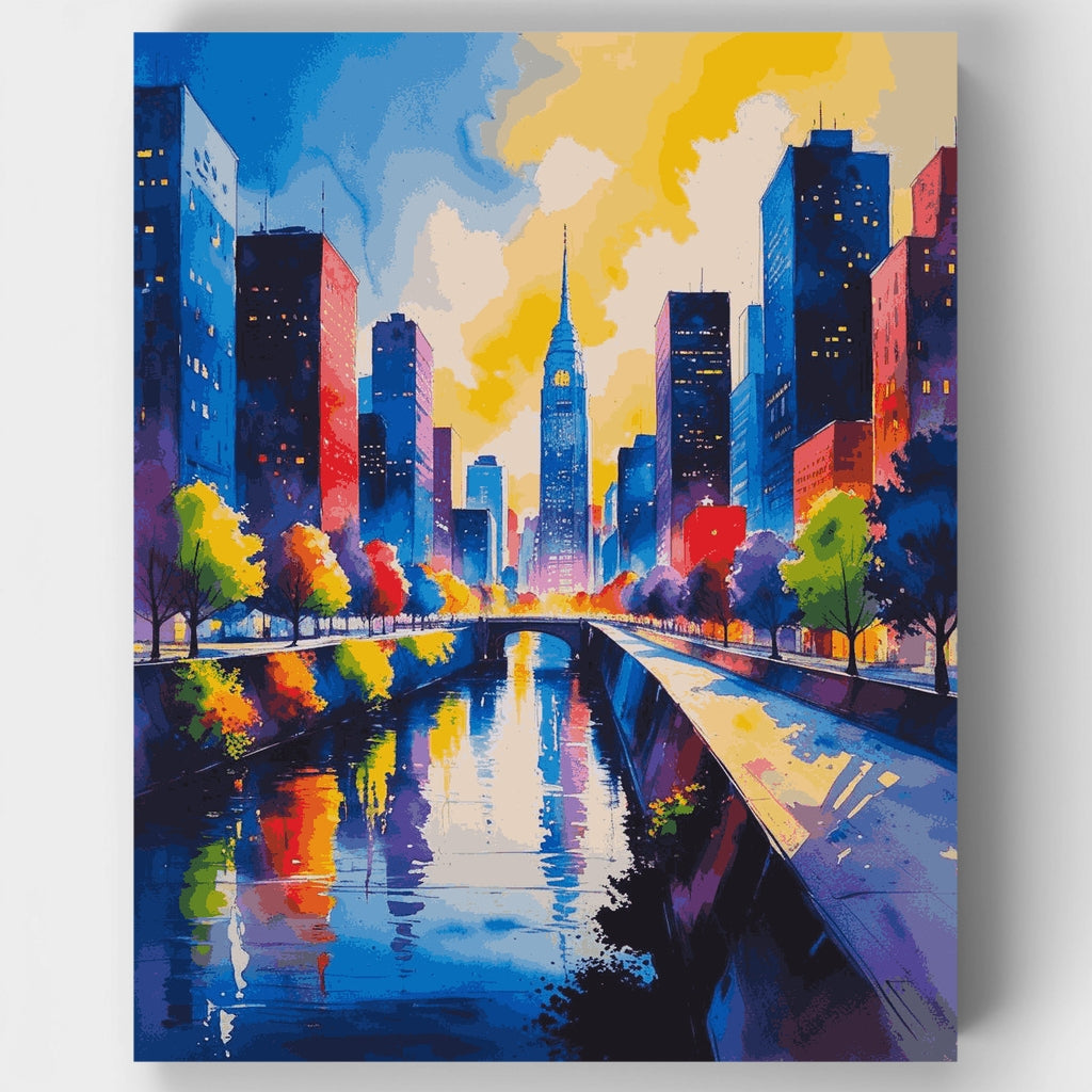 Kit de pintura por números: Paisaje urbano vibrante con canal — Estándar