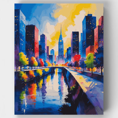 Vibrant City Skyline with Canal - Paint by Numbers Kit