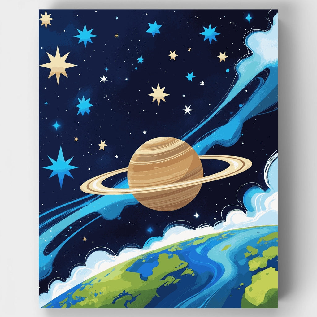 Saturn's Cosmic View - Paint by Numbers Kit