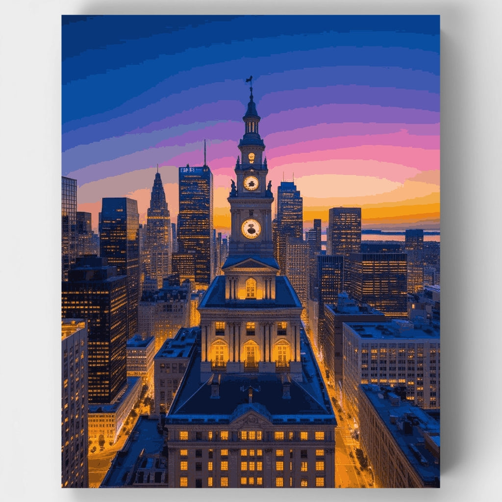 Crepúsculo invernal en el Ayuntamiento de Nueva York - Kit de pintura por números — Estándar
