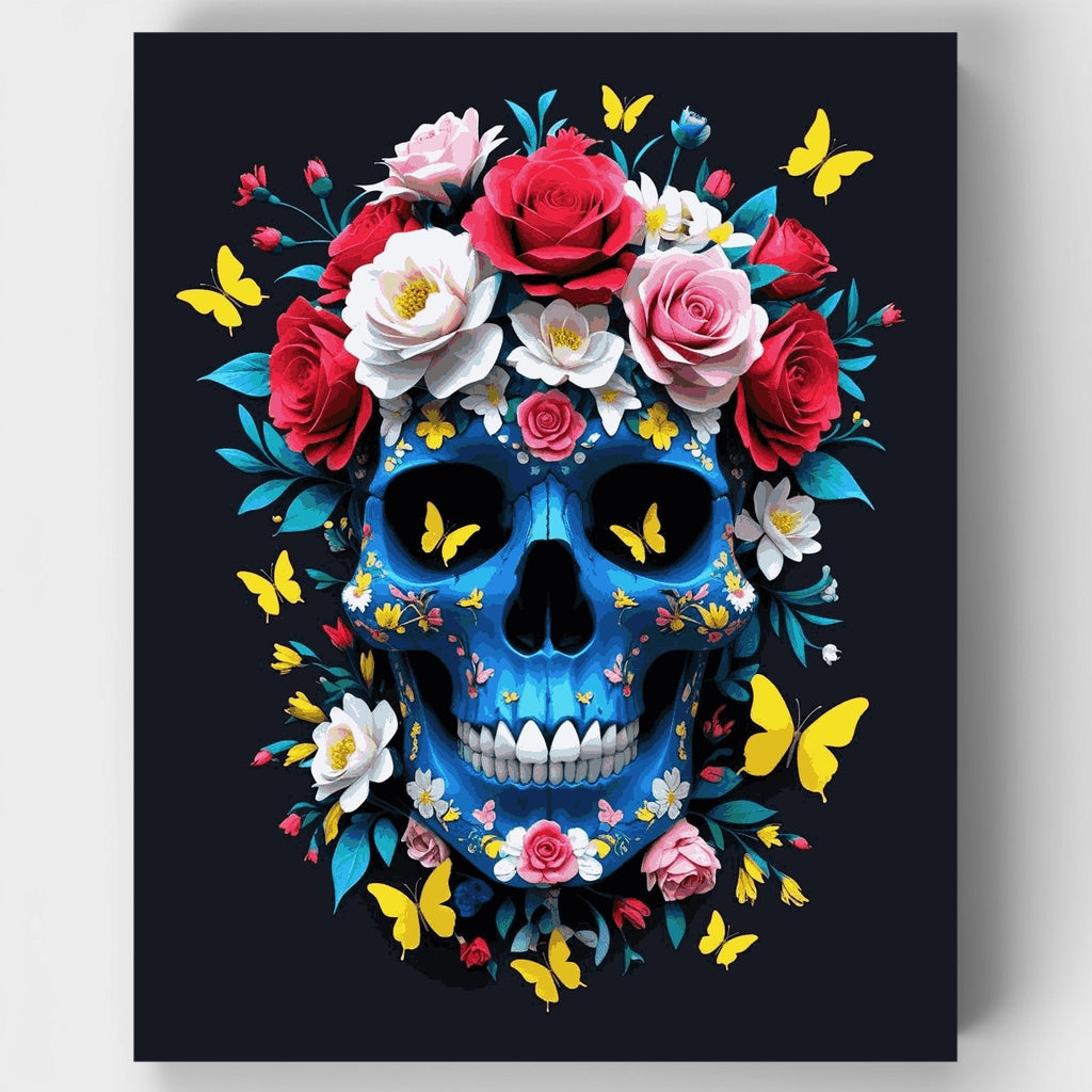 Calavera de azúcar azul con flores coloridas - Kit de pintura por números — Estándar