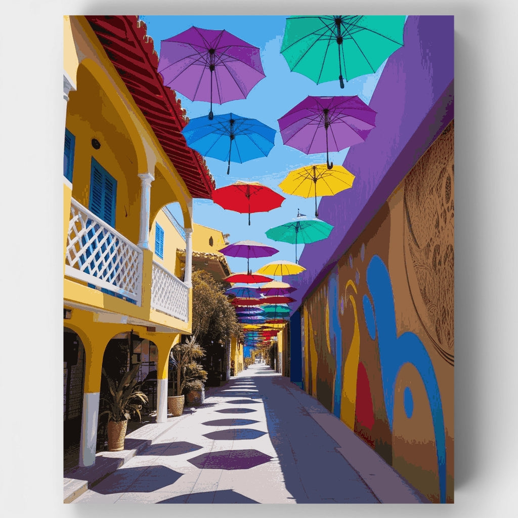 Colorful Umbrella Street - Paint by Numbers Kit