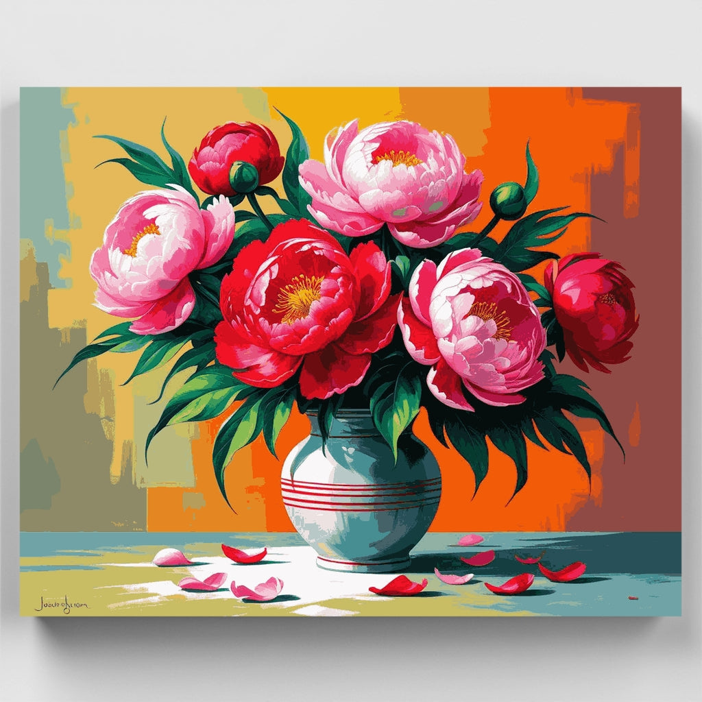 Peonías vibrantes en florero - Kit de pintura por números — Estándar
