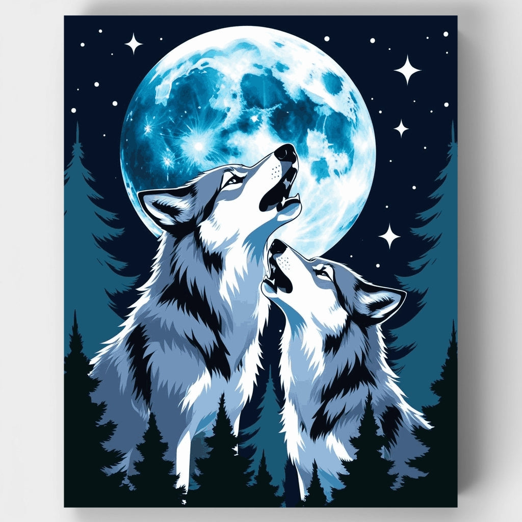 Lobos aullando a la luna - Kit de pintura por números — Estándar