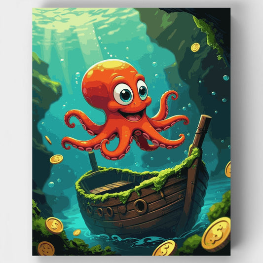 Underwater Octopus Treasure Hunter - Paint by Numbers Kit