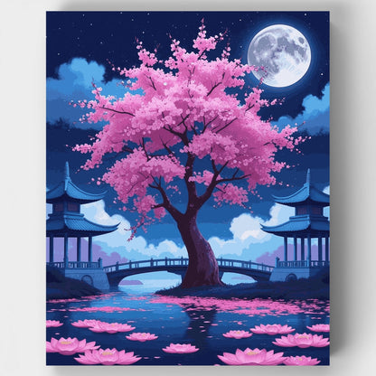 Cherry Blossom Moonlight Garden - Paint by Numbers Kit