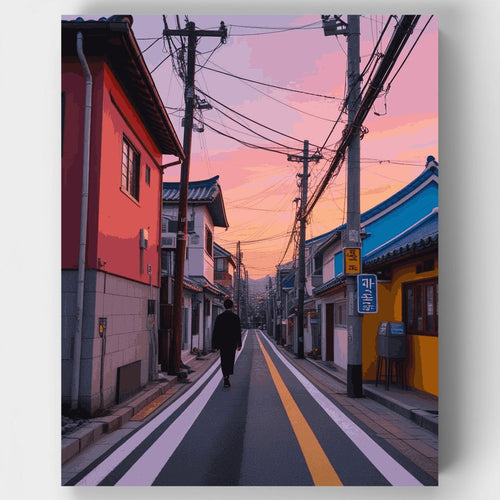 Korean Street at Sunset - Paint by Numbers Kit