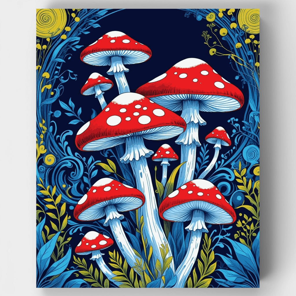 Set de pintura por números: Hongos rojos caprichosos en un bosque encantado — Estándar