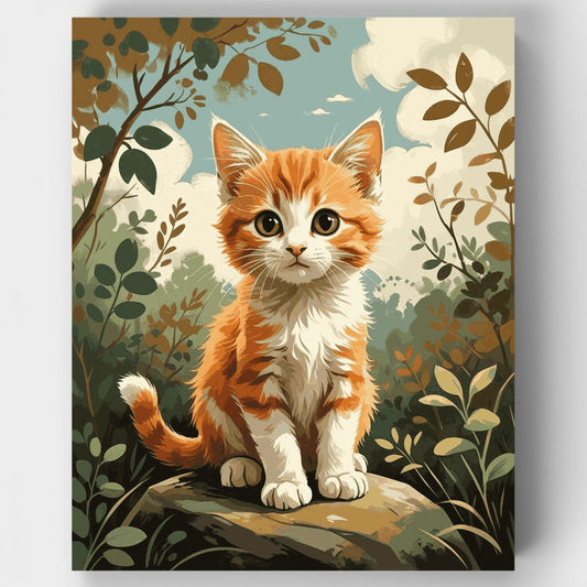 Adorable Orange Kitten in Garden - Paint by Numbers Kit
